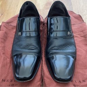 Mezlan size 11.5 black calf skin slip on dress shoes